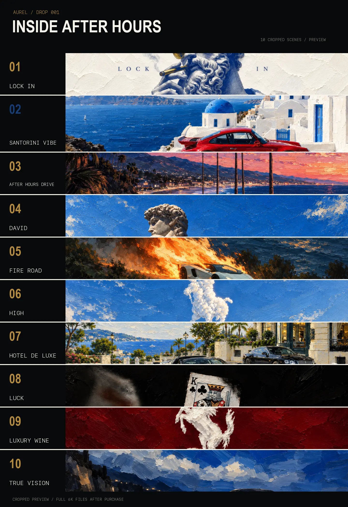 Cropped excerpts from all ten AFTER HOURS wallpapers
